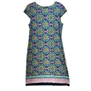 Liz Claiborne Womens Shift Dress Size 12 Multicolor Floral Short-Sleeve Boho